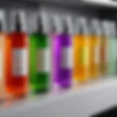 Variety of body mists displayed on a shelf