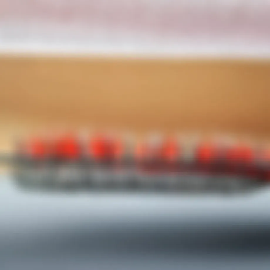 Close-up view of a dermaroller on a reflective surface.