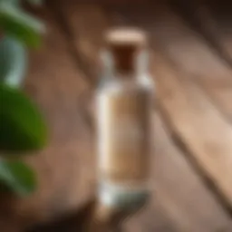 Micellar solution in a glass bottle on a wooden surface