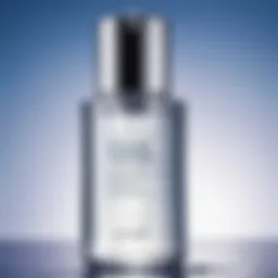 A close-up of micellar water in a transparent bottle with soft lighting