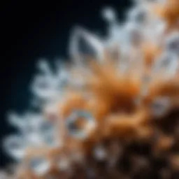 Close-up of mineral droplets highlighting their crystalline structure