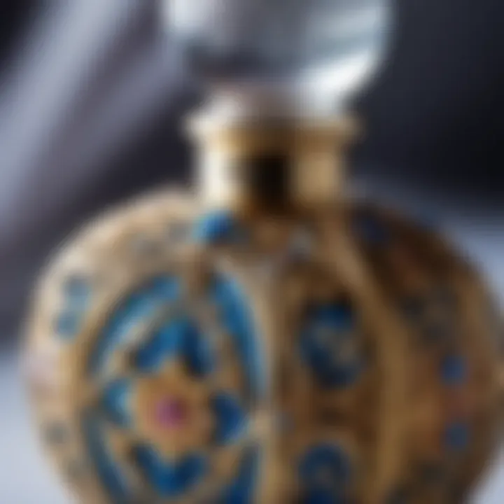 A close-up of a traditional musk perfume bottle showcasing intricate designs.