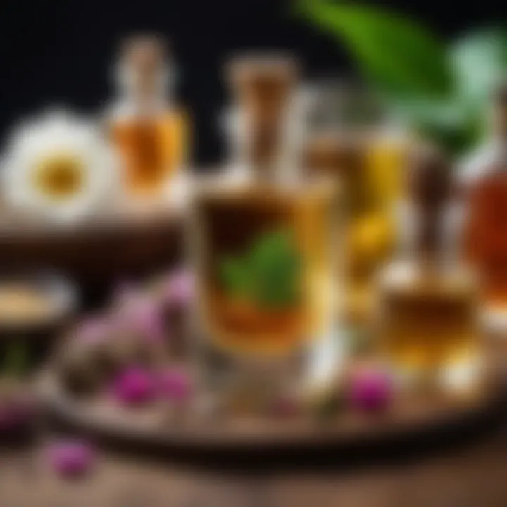An artistic representation of various ingredients used in musk perfume creation.