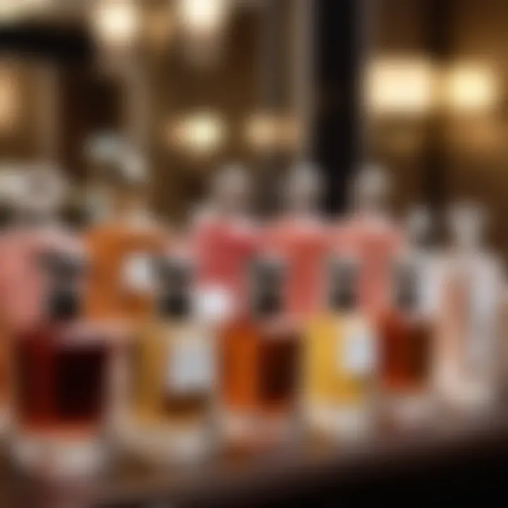 An elegant display of different musk perfumes arranged aesthetically.