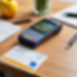 Modern payment card on a desk with educational tools