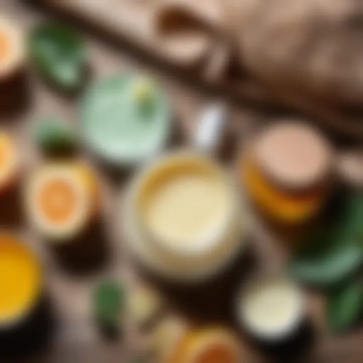 Close-up of skincare products with natural ingredients.