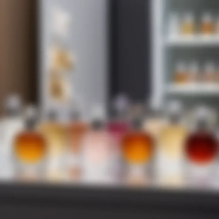 Elegant display of niche perfume bottles with distinct designs