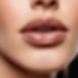 Close-up of a nude lipstick swatch on skin
