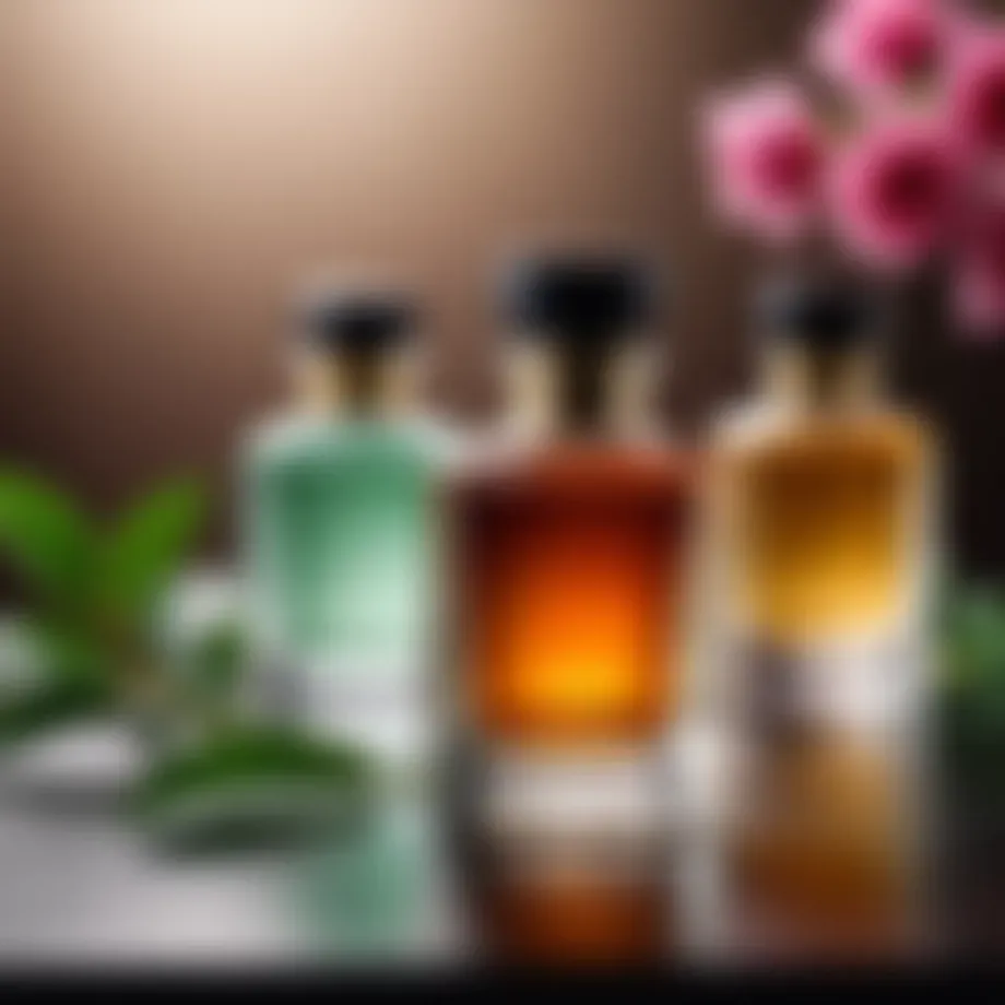 Elegant fragrance bottles arranged aesthetically