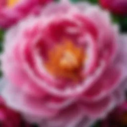 Close-up of peony blossoms showcasing their intricate petals and rich colors.