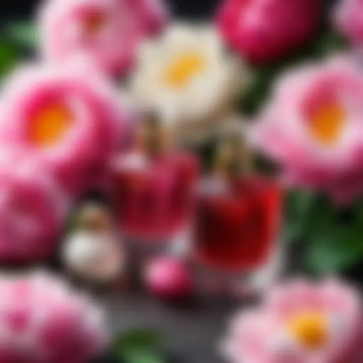 A collection of perfume bottles with peony scent