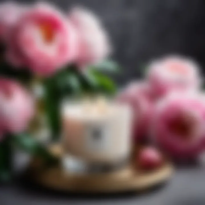 A serene setting with peony-scented candles and decor