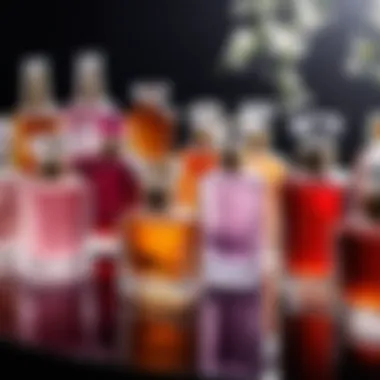 Diverse Fragrance Artistry A captivating display of various perfume bottles reflecting light