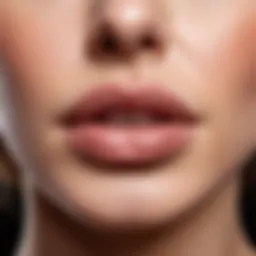 Close-up of perfectly defined lips after permanent makeup.
