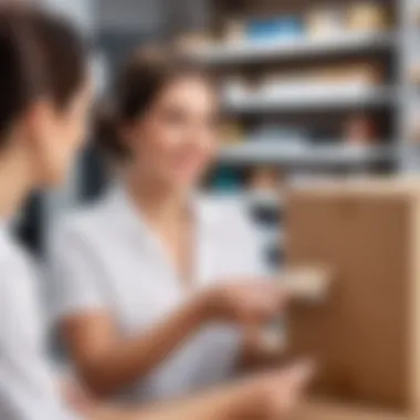 Customer Receiving Package with Satisfaction A customer receiving a package with satisfaction