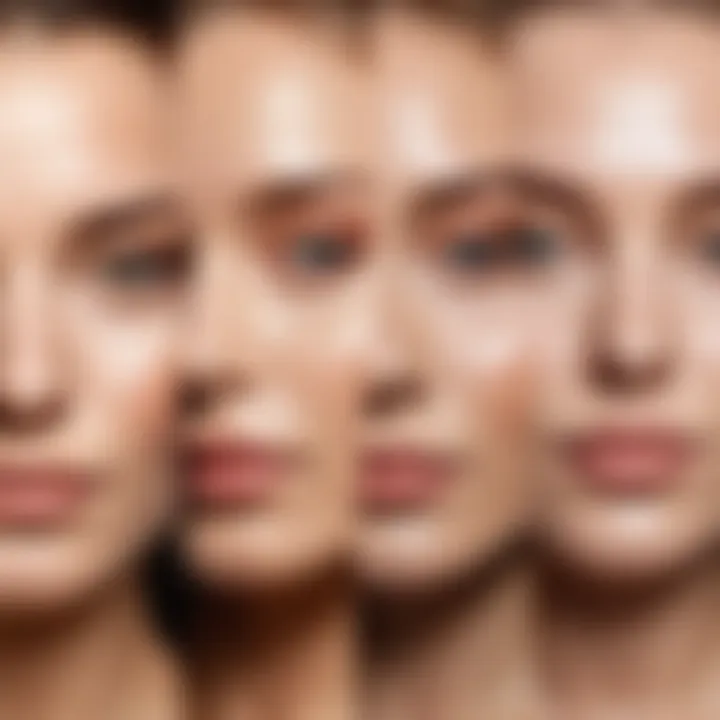 Side-by-side comparison of powder application on different skin types