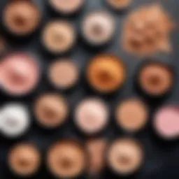 Close-up of different powder types laid out on a vanity