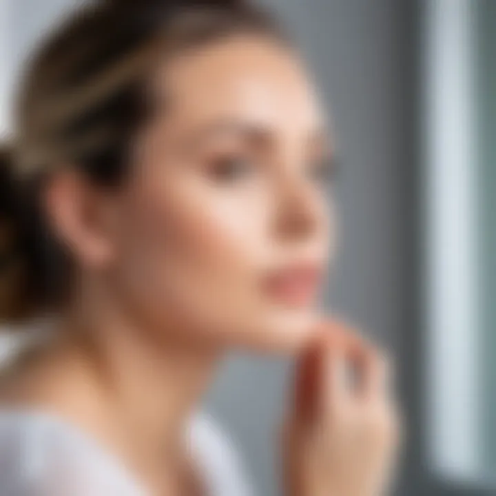 Pregnant woman contemplating skincare options
