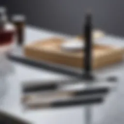 Elegant eyebrow shaping tools displayed on a vanity