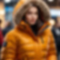 Stylish winter down jacket on display