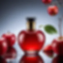 Artistic representation of a red apple perfume bottle
