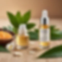 A detailed close-up of retinol serum in a dropper bottle surrounded by natural ingredients.