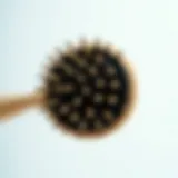 Close-up view of a round brush showcasing its bristles and handle.