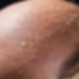 Close-up of scalp showing signs of seborrhea