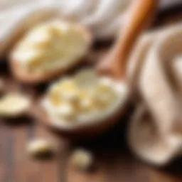 Close-up of shea butter on a wooden spoon