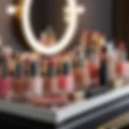 Elegant makeup products displayed on a vanity