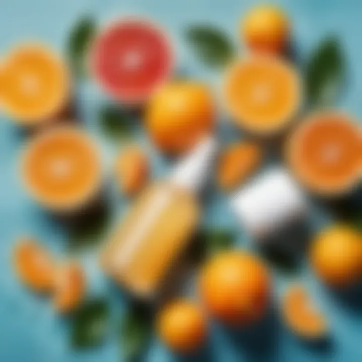 Visual representation of skincare products containing both Vitamin C and lactic acid