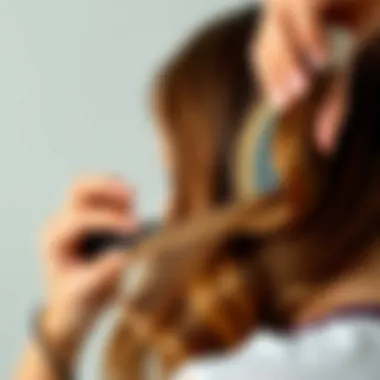 A demonstration of styling techniques using a round brush on hair.