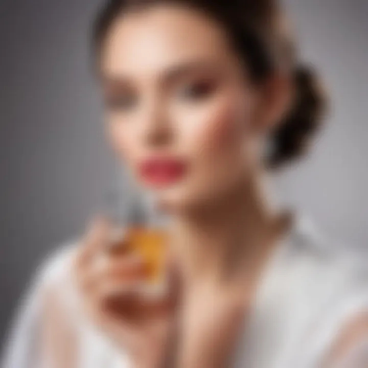 Stylish woman wearing a sophisticated fragrance in a chic setting