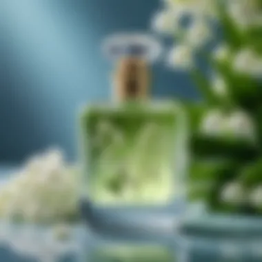 An elegant perfume bottle adorned with delicate floral motifs.