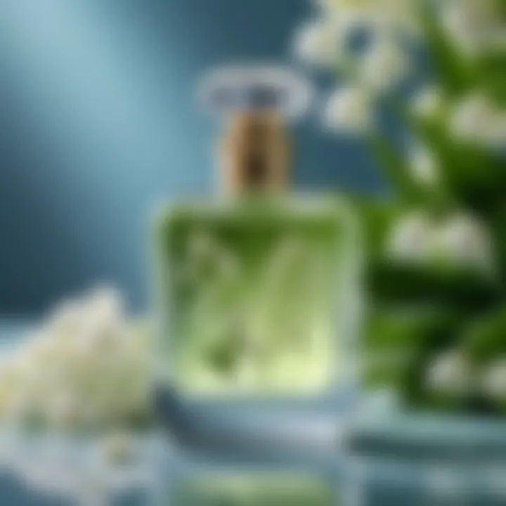 An elegant perfume bottle adorned with delicate floral motifs.