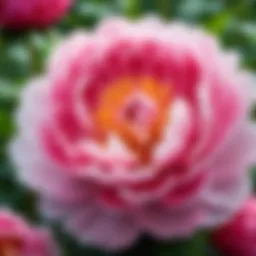 Lush peony blooms in a garden