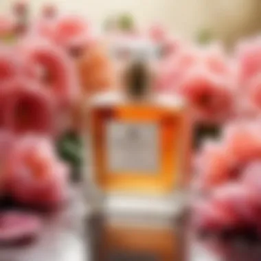 Vintage Perfume Aesthetic A serene setting with a vintage fragrance bottle surrounded by petals
