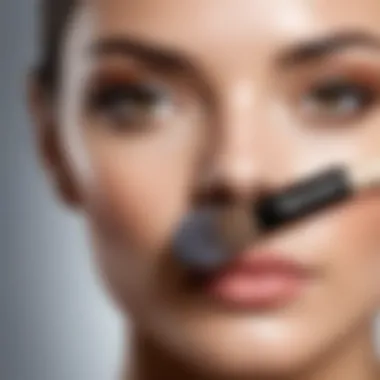 Close-up of face powder application using a brush on skin