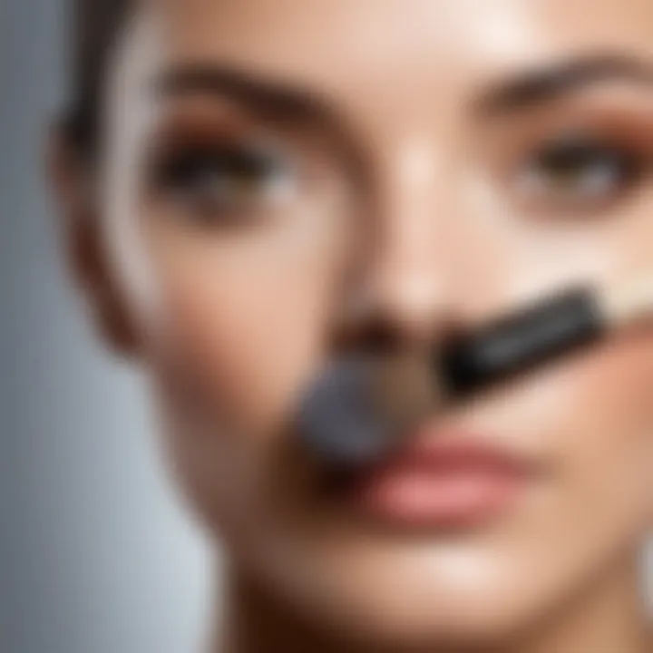 Close-up of face powder application using a brush on skin