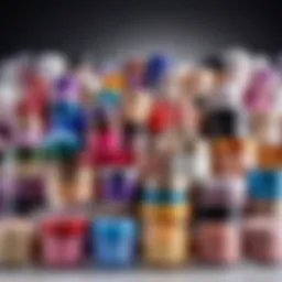 A variety of cosmetic powders displayed in elegant containers