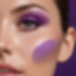 Purple concealer applied on skin with color wheel background