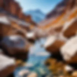Natural thermal water source emerging from rocky terrain