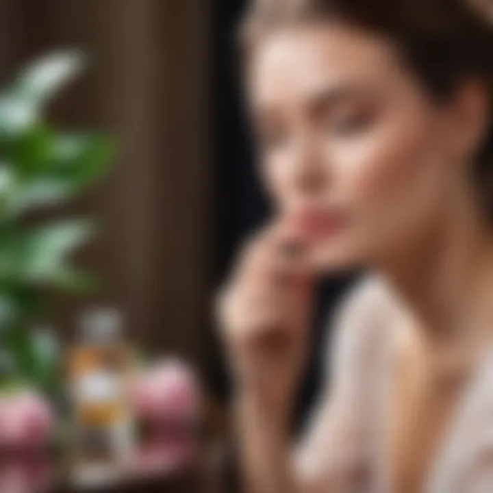 A thoughtful moment of choosing a fragrance in a beautiful environment