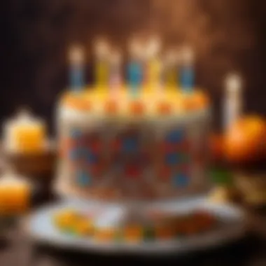 Traditional birthday cake adorned with candles and intricate designs