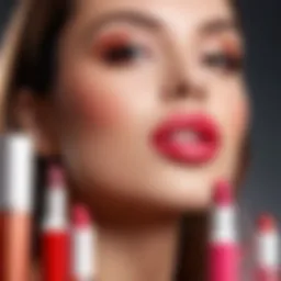 A vibrant display of various lip plumpers surrounded by beauty products.