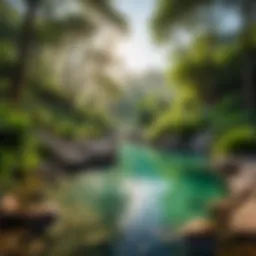 Natural thermal spring surrounded by lush greenery