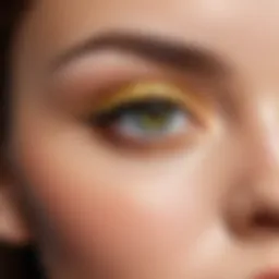 A close-up of shimmering eyelids highlighted with a radiant highlighter.