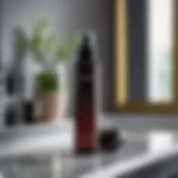 A luxurious bottle of hair volume spray on a vanity