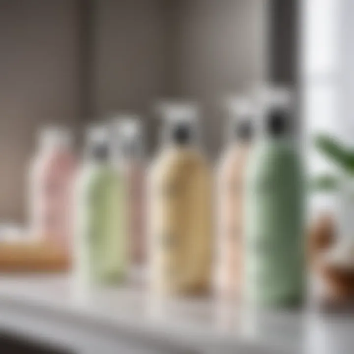 Different types of cleansing milk on a vanity