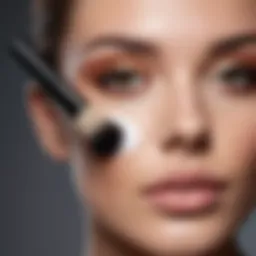 Close-up of powder application technique with a brush on flawless skin